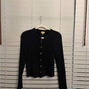DONNI Black Ribbed Button-Up Cardigan
